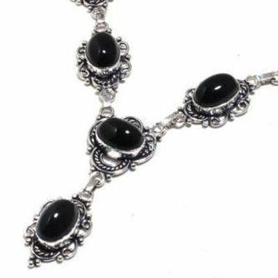On 0581b collier parure sautoir 28gr onyx noir 10x15mm bijou art deco gothique argent achat vente