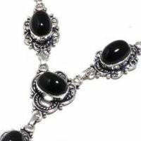 On 0581c collier parure sautoir 28gr onyx noir 10x15mm bijou art deco gothique argent achat vente