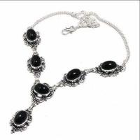 On 0581d collier parure sautoir 28gr onyx noir 10x15mm bijou art deco gothique argent achat vente