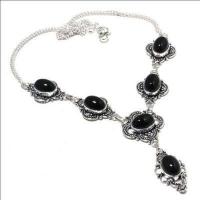 On 0582a collier parure sautoir 30gr onyx noir 10x15mm bijou art deco gothique argent achat vente