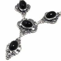 On 0582b collier parure sautoir 30gr onyx noir 10x15mm bijou art deco gothique argent achat vente