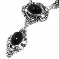 On 0582c collier parure sautoir 30gr onyx noir 10x15mm bijou art deco gothique argent achat vente