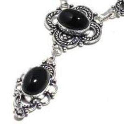 On 0582b collier parure sautoir 30gr onyx noir 10x15mm bijou art deco gothique argent achat vente