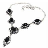 On 0582d collier parure sautoir 30gr onyx noir 10x15mm bijou art deco gothique argent achat vente