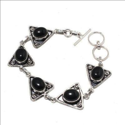 On 0583a bracelet 16gr onyx noir 10x15mm bijou argent 1900 art deco gothique achat vente