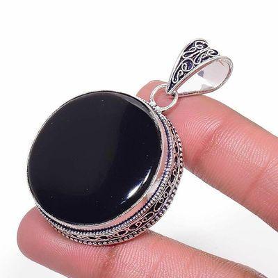 On 0586c pendentif pendant 30mm 18gr onyx noir bijou argent 1900 art deco gothique achat vente