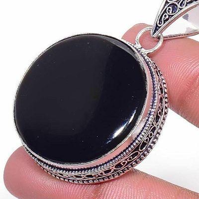 On 0586c pendentif pendant 30mm 18gr onyx noir bijou argent 1900 art deco gothique achat vente