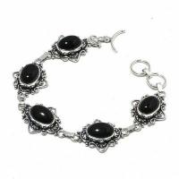 On 0591a bracelet 20gr onyx noir 10x15mm bijou argent 1900 art deco gothique achat vente