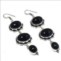 On 0597a boucles oreilles 24gr onyx noir 14x18mm bijou art deco gothique argent 925