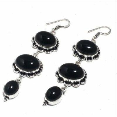 On 0597b boucles oreilles 24gr onyx noir 14x18mm bijou art deco gothique argent 925