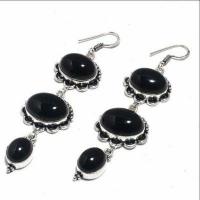 On 0597b boucles oreilles 24gr onyx noir 14x18mm bijou art deco gothique argent 925