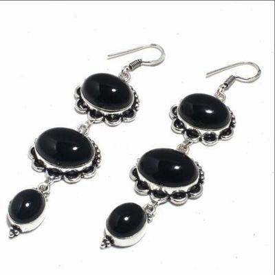 On 0597c boucles oreilles 24gr onyx noir 14x18mm bijou art deco gothique argent 925