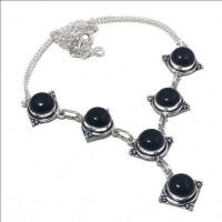 On 0603a collier parure sautoir 26gr onyx noir 12mm bijou art deco gothique argent achat vente