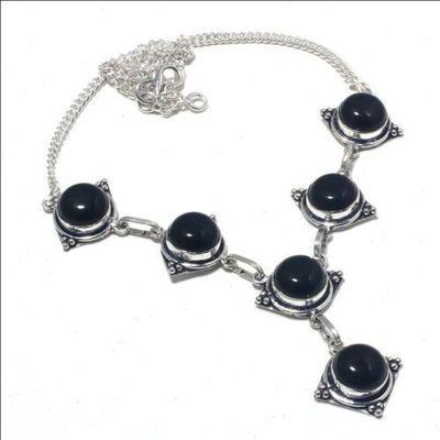 On 0603b collier parure sautoir 26gr onyx noir 12mm bijou art deco gothique argent achat vente