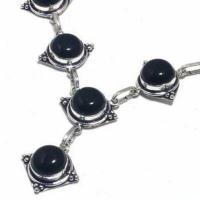 On 0603b collier parure sautoir 26gr onyx noir 12mm bijou art deco gothique argent achat vente