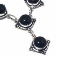 On 0603c collier parure sautoir 26gr onyx noir 12mm bijou art deco gothique argent achat vente