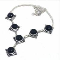 On 0603d collier parure sautoir 26gr onyx noir 12mm bijou art deco gothique argent achat vente