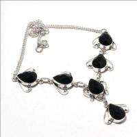 On 0605a collier parure sautoir 20gr onyx noir 10x15mm bijou art deco gothique argent achat vente