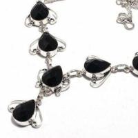 On 0605b collier parure sautoir 20gr onyx noir 10x15mm bijou art deco gothique argent achat vente