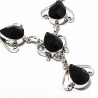 On 0605c collier parure sautoir 20gr onyx noir 10x15mm bijou art deco gothique argent achat vente