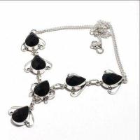 On 0605d collier parure sautoir 20gr onyx noir 10x15mm bijou art deco gothique argent achat vente