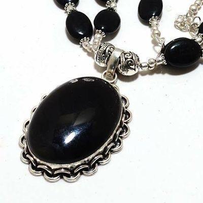 On 0606b collier parure 60gr 2rangs onyx noir pendant 28x38mm bijou art deco gothique argent 925