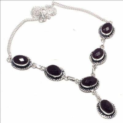 On 0608a collier parure sautoir 27gr onyx noir 10x15mm bijou art deco gothique argent achat vente