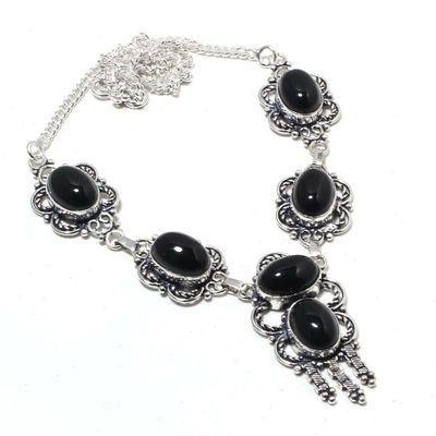 On 0609a collier parure sautoir 29gr onyx noir 10x15mm bijou art deco gothique argent achat vente