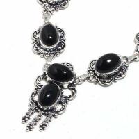 On 0609b collier parure sautoir 29gr onyx noir 10x15mm bijou art deco gothique argent achat vente