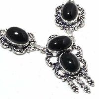 On 0609c collier parure sautoir 29gr onyx noir 10x15mm bijou art deco gothique argent achat vente