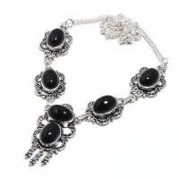 On 0609d collier parure sautoir 29gr onyx noir 10x15mm bijou art deco gothique argent achat vente