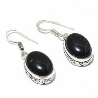 On 0610c collier boucles oreilles 37gr onyx noir 10x15mm bijou art deco gothique argent 925