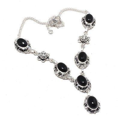 On 0612a collier parure sautoir 33gr onyx noir 10x15mm bijou art deco gothique argent achat vente