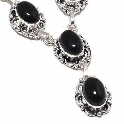 On 0612a collier parure sautoir 33gr onyx noir 10x15mm bijou art deco gothique argent achat vente