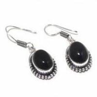 On 0613c collier boucles oreilles 41gr onyx noir 10x15mm bijou art deco gothique argent 925