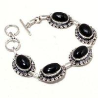 On 0614a bracelet 20gr onyx noir 10x15mm bijou argent 1900 art deco gothique achat vente