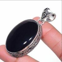 On 0615b pendentif pendant 24x35mm 17gr onyx noir bijou argent 1900 art deco gothique achat vente