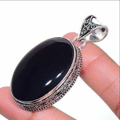 On 0615b pendentif pendant 24x35mm 17gr onyx noir bijou argent 1900 art deco gothique achat vente