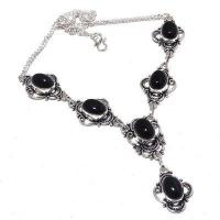 On 0617a collier parure sautoir 33gr onyx noir 10x15mm bijou art deco gothique argent achat vente