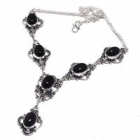 On 0617b collier parure sautoir 33gr onyx noir 10x15mm bijou art deco gothique argent achat vente