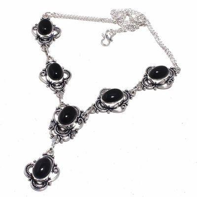 On 0617c collier parure sautoir 33gr onyx noir 10x15mm bijou art deco gothique argent achat vente