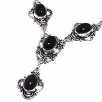 On 0617c collier parure sautoir 33gr onyx noir 10x15mm bijou art deco gothique argent achat vente