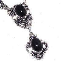 On 0617d collier parure sautoir 33gr onyx noir 10x15mm bijou art deco gothique argent achat vente