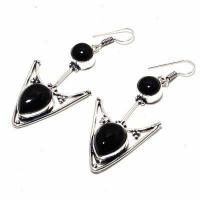 On 0618b boucles oreilles 13gr onyx noir 10x15mm bijou art deco gothique argent 925