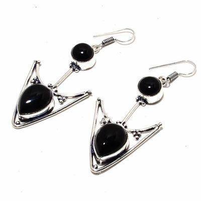 On 0618c boucles oreilles 13gr onyx noir 10x15mm bijou art deco gothique argent 925