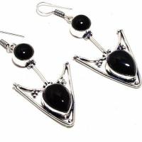 On 0618c boucles oreilles 13gr onyx noir 10x15mm bijou art deco gothique argent 925