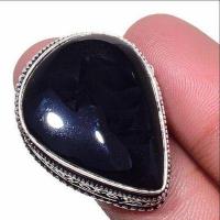 On 0625b bague chevaliere 14gr t57 onyx noir 20x25mm bijou art deco gothique argent achat vente