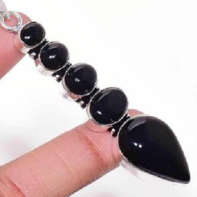 On 0628d pendentif pendant 80mm 14gr onyx noir bijou argent 1900 art deco gothique achat vente