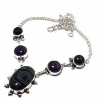 On 0636d collier parure parure 28gr onyx noir pendentif 18x30mm bijou art deco gothique argent