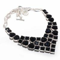 On 0637a collier parure parure coeur 100gr onyx noir pendentif 10x15mm art deco gothique argent